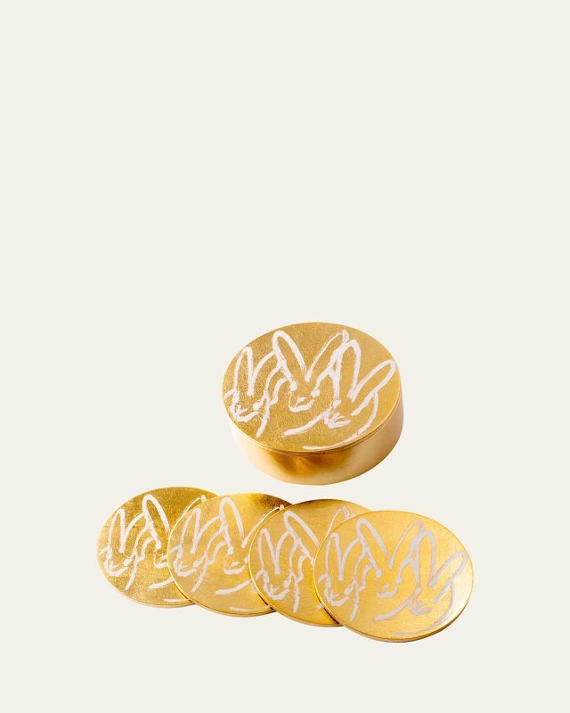Gold Leaf Bunny Coaster Box - Set of 4