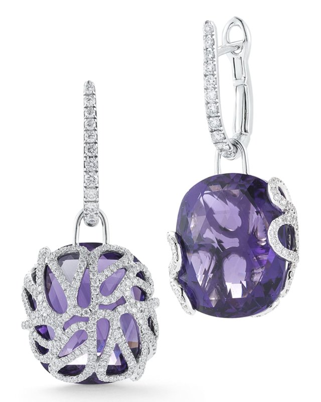 18k White Gold Reversible Diamond & Amethyst Hoop-Drop Earrings