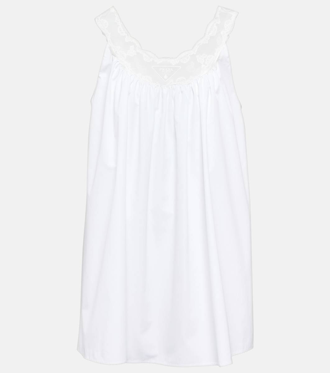 PRADA Embroidered cotton poplin minidress