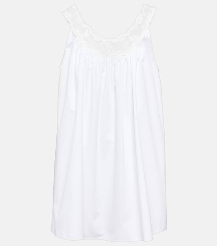 PRADA Embroidered cotton poplin minidress