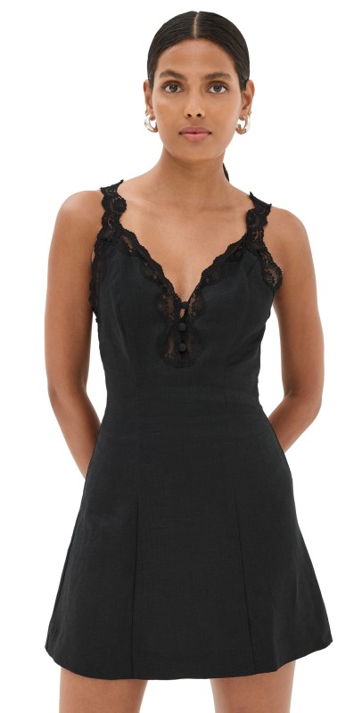 Reformation Kaya Linen Dress Black