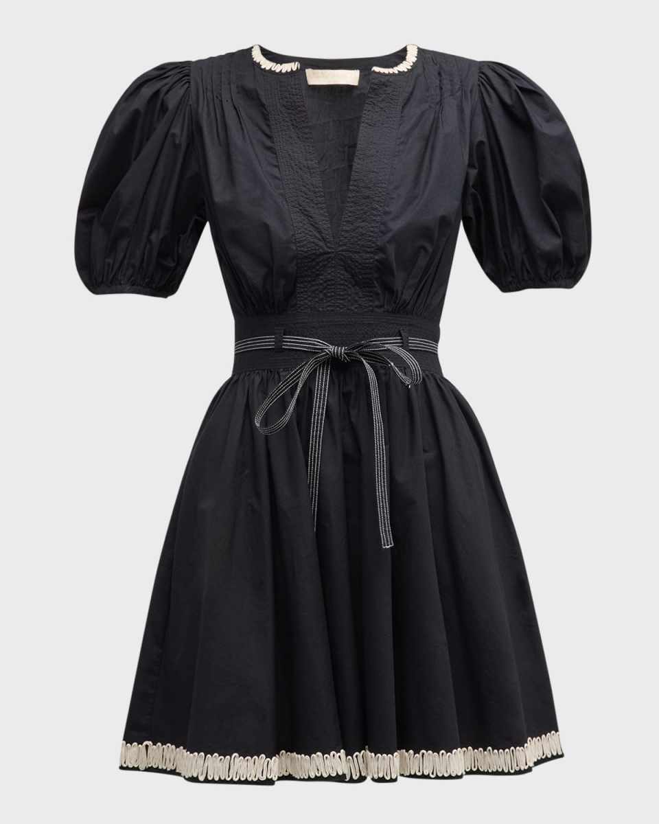 Wilda Embroidered Puff-Sleeve Mini Dress