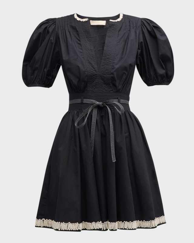 Wilda Embroidered Puff-Sleeve Mini Dress