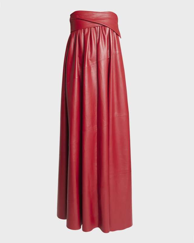 Nappa Leather Empire-Waist Strapless Gown