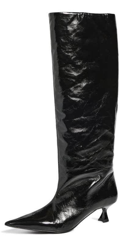 GANNI Soft Slouchy High Shaft Naplack Boots Black