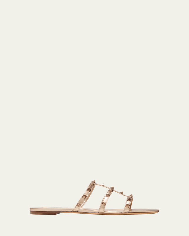 Rockstud Caged Calfskin Flat Sandals