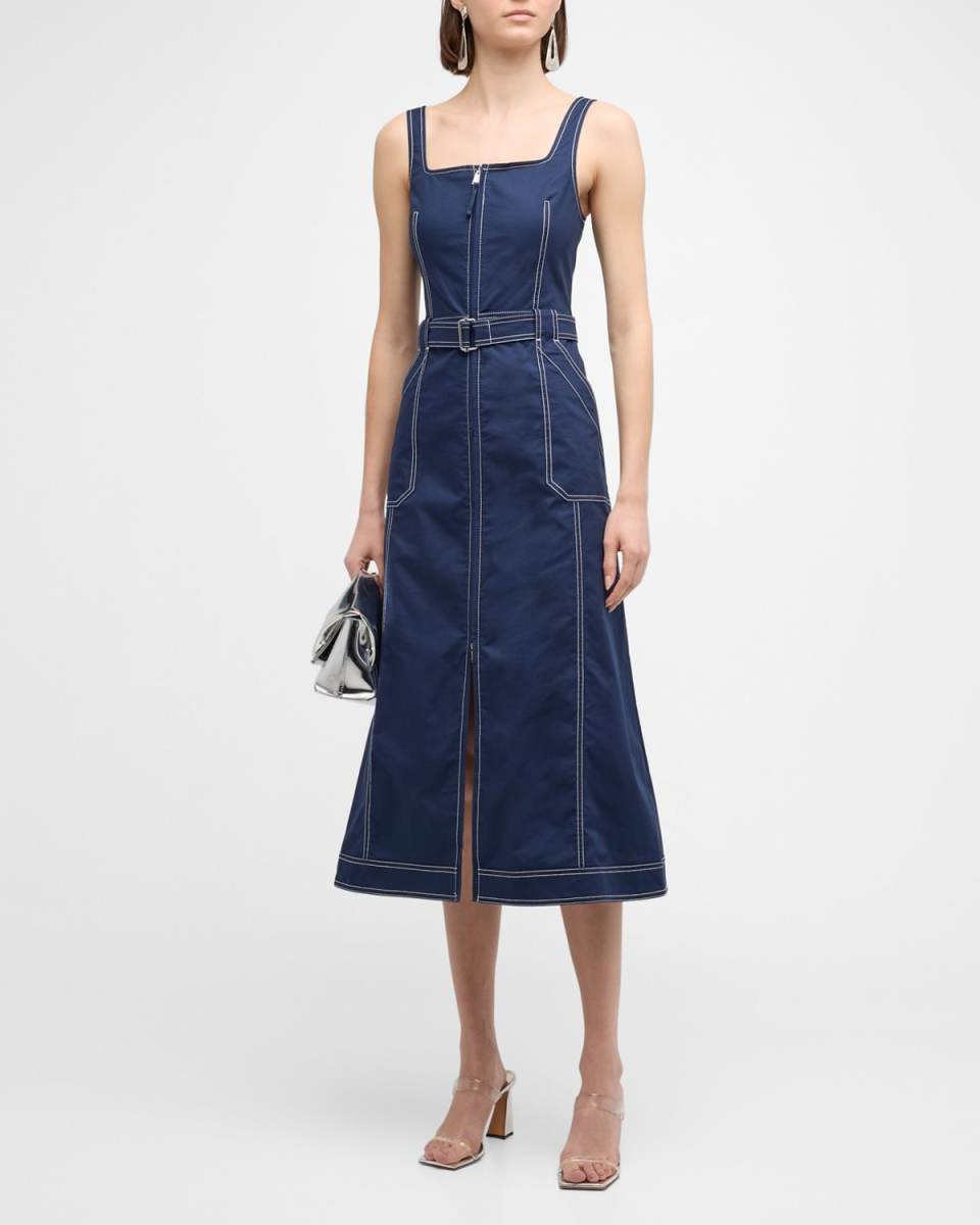 Manson Sleeveless Belted Cotton-Blend Midi Dress
