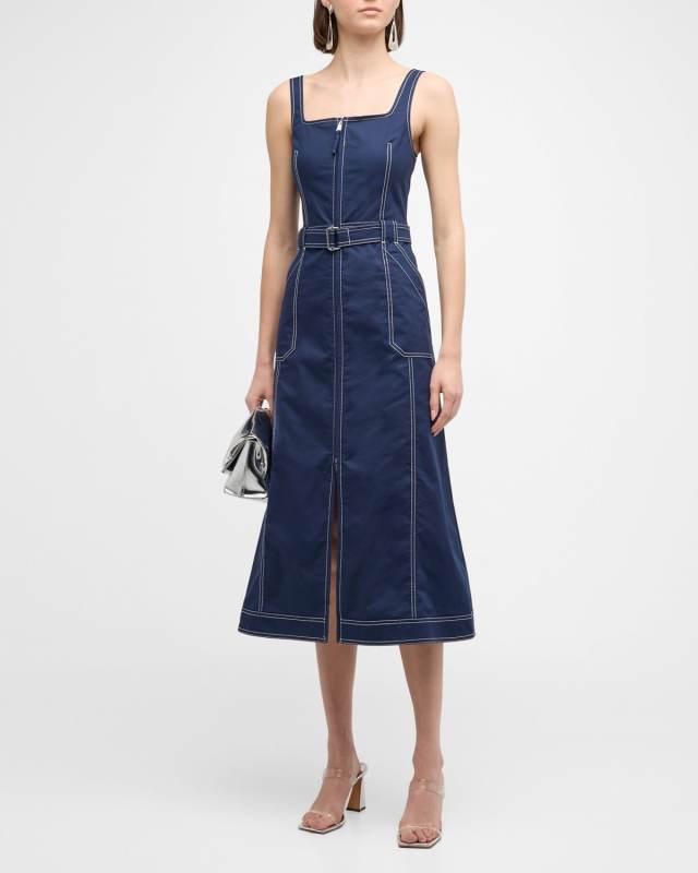 Manson Sleeveless Belted Cotton-Blend Midi Dress