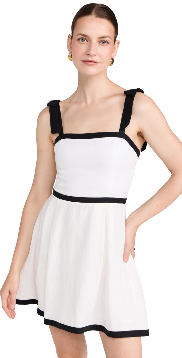alice + olivia Eloisa Tie Shoulder Mini Dress Off White/Black