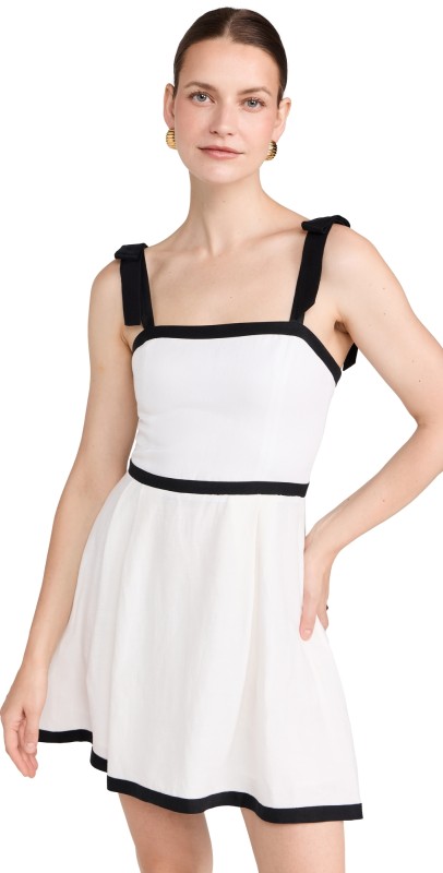 alice + olivia Eloisa Tie Shoulder Mini Dress Off White/Black