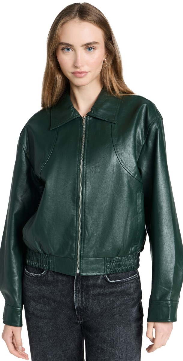 Moon River Waistband Leather Short Jacket Green