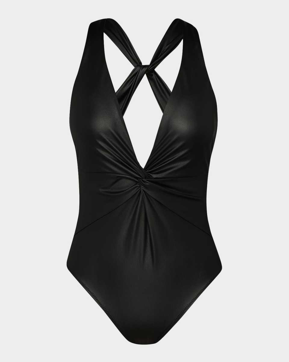 Luxe Leather Hadley Twist Plunge One-Piece Swimsuit
