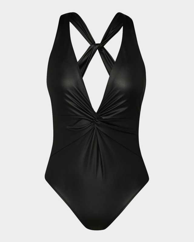 Luxe Leather Hadley Twist Plunge One-Piece Swimsuit