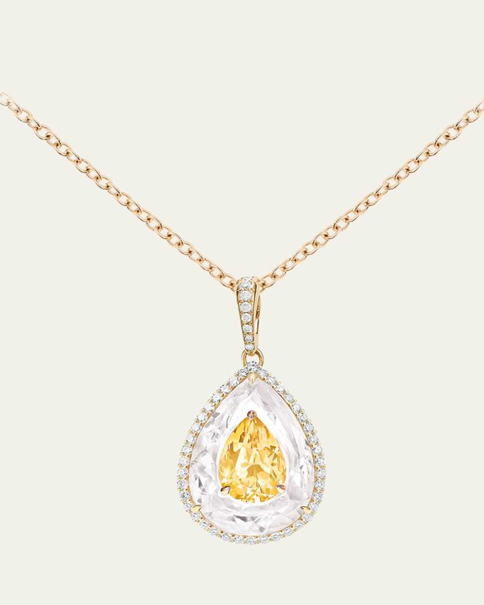 Shine 18K Yellow Gold Citrine and Rock Crystal Pendant with Diamonds