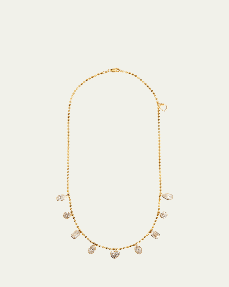 14K Yellow Gold Fancy Shape Diamond Station Necklace, 16-18"L