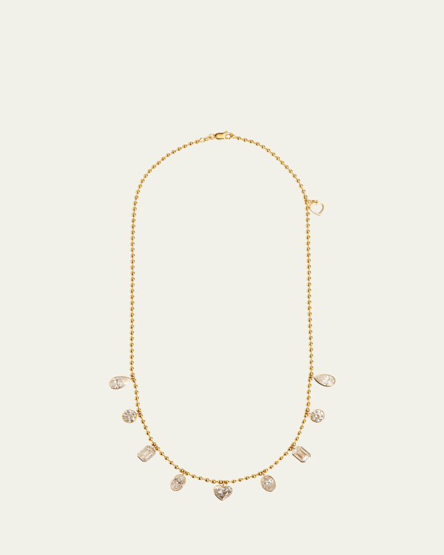 14K Yellow Gold Fancy Shape Diamond Station Necklace, 16-18"L