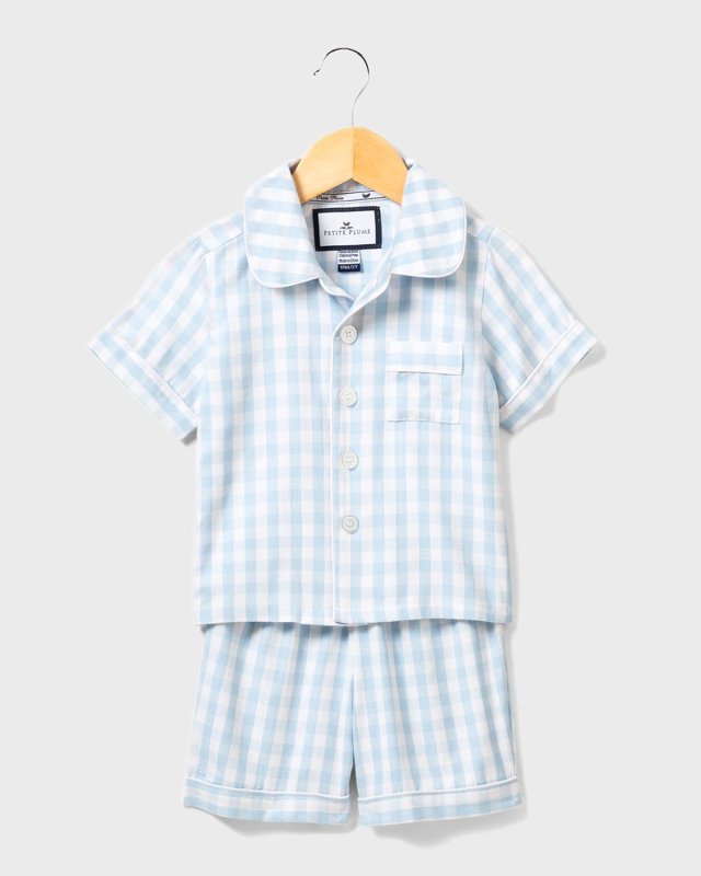 Kid's Gingham Pajama Set w/ Contrast Piping, Size 6M-14