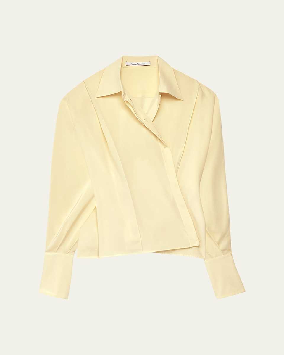Convertible Pleated Silk Wrap Shirt