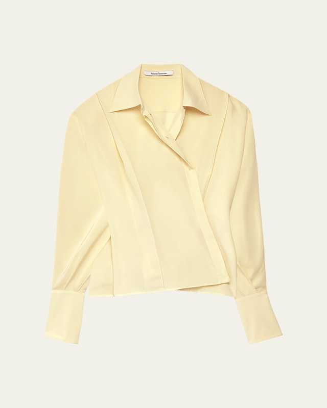 Convertible Pleated Silk Wrap Shirt