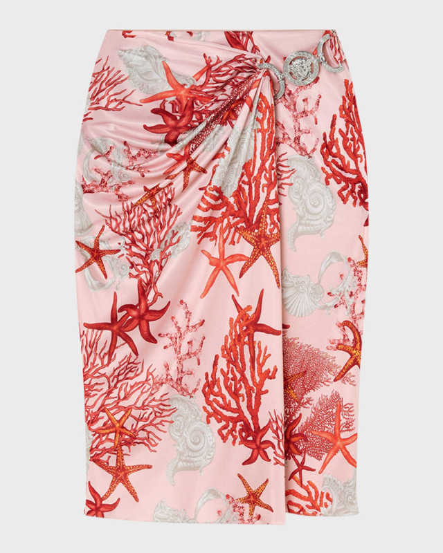 Allover Holiday-Print Jersey Wrap Skirt
