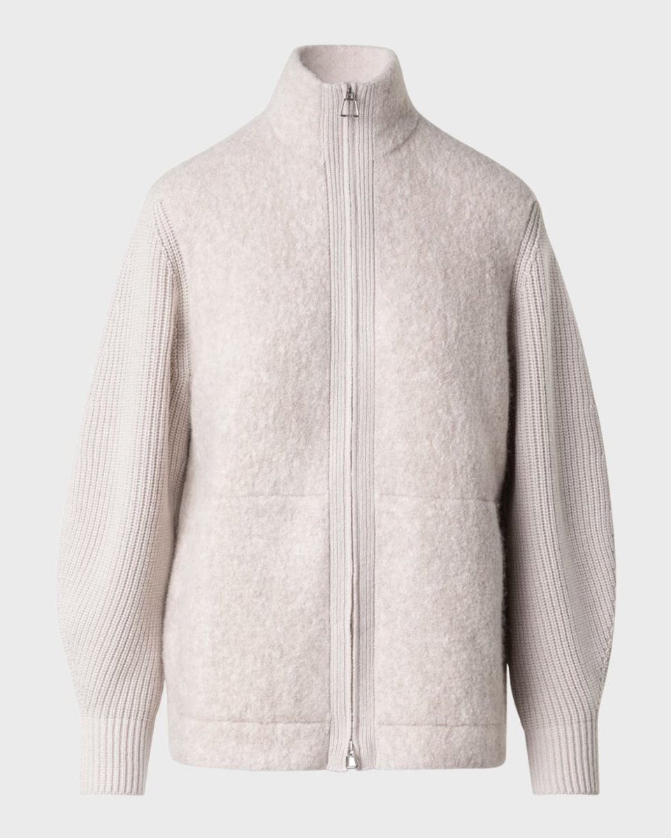 Cashmere and Silk Knit Cardigan with Boucle Front