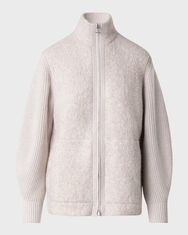 Cashmere and Silk Knit Cardigan with Boucle Front