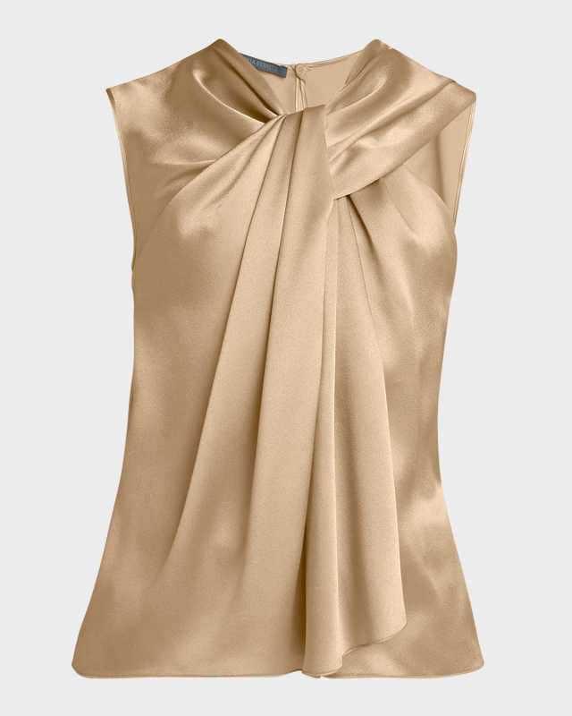 Draped Sleeveless Satin Blouse