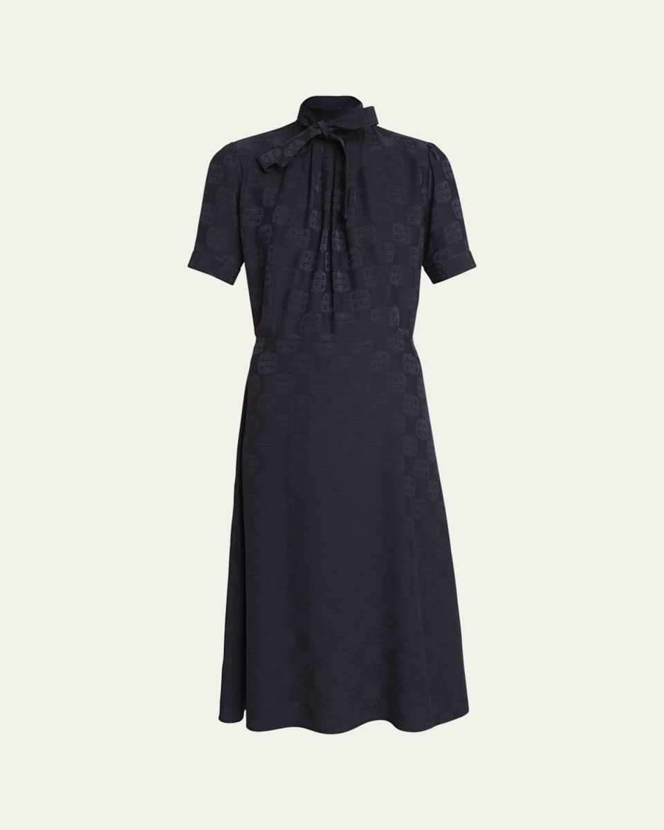 4G Baroque Jacquard Midi Dress with Tie Neck