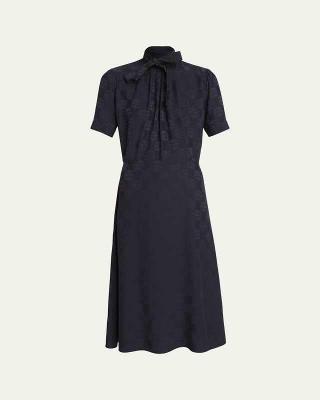 4G Baroque Jacquard Midi Dress with Tie Neck
