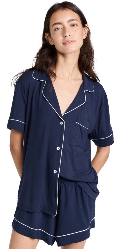 Eberjey Gisele Relaxed Short PJ Set Navy/Ivory