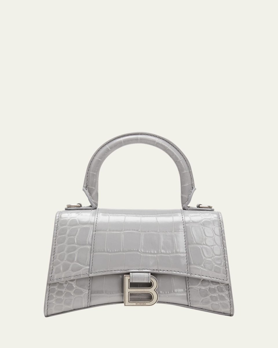 Hourglass XS Crocodile-Embossed Top-Handle Bag