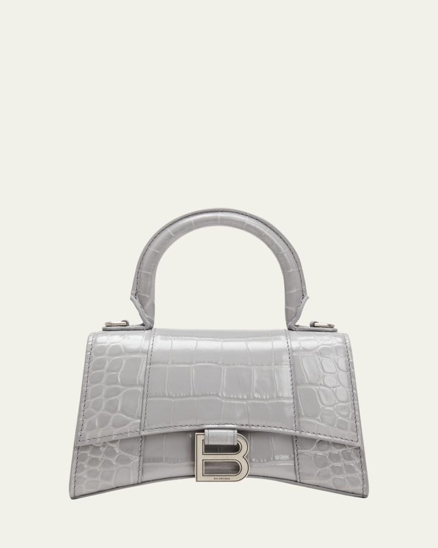 Hourglass XS Crocodile-Embossed Top-Handle Bag