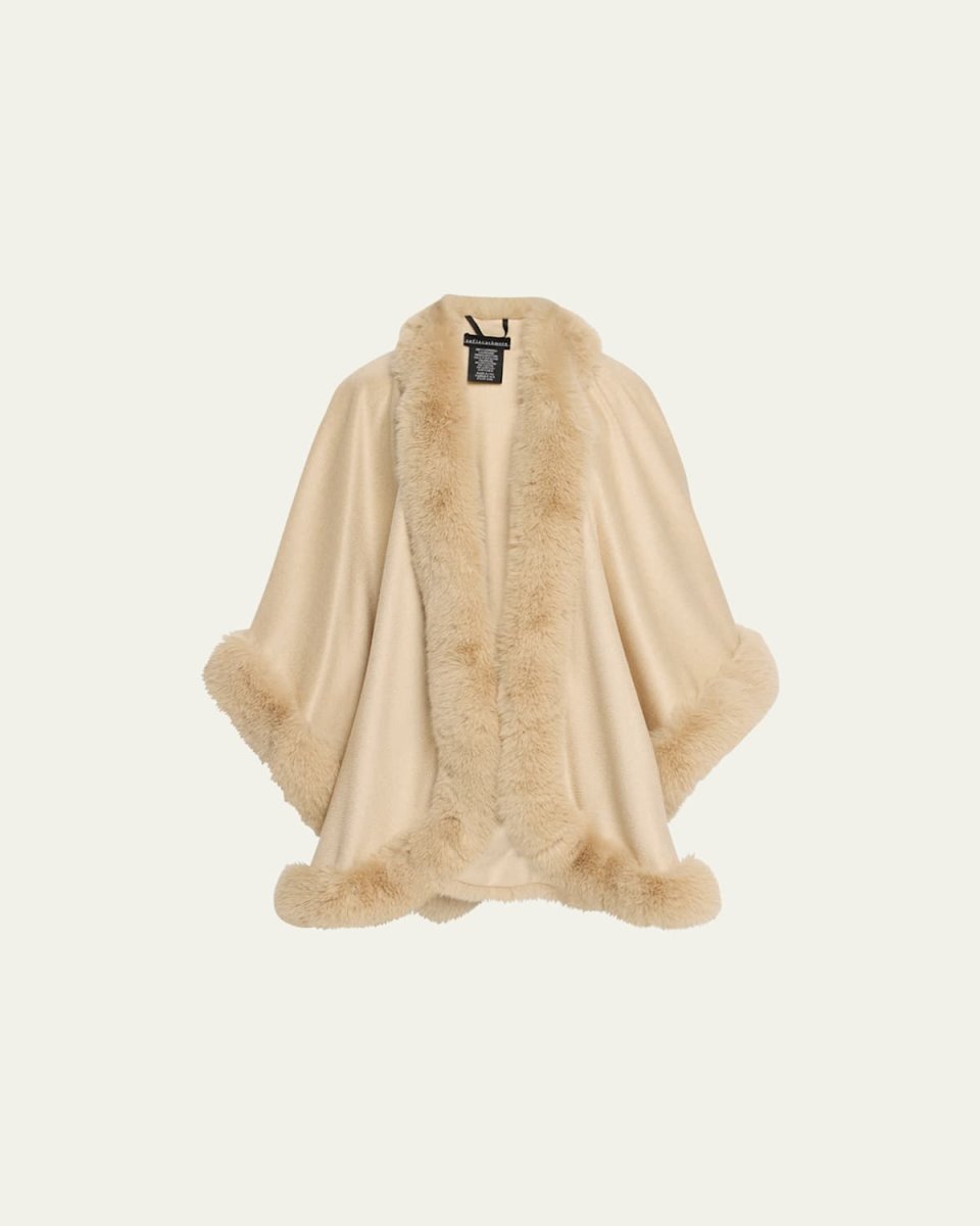 Cashmere Cape With Faux Fur Trim