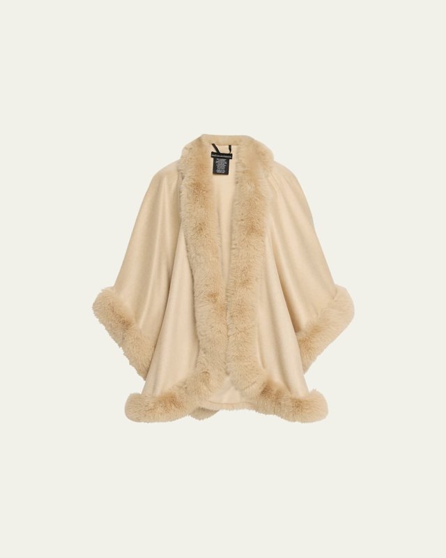 Cashmere Cape With Faux Fur Trim