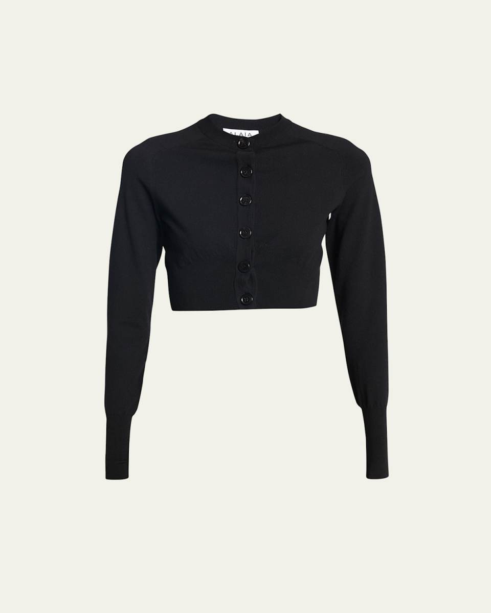Long-Sleeve Merino Wool-Blend Crop Cardigan