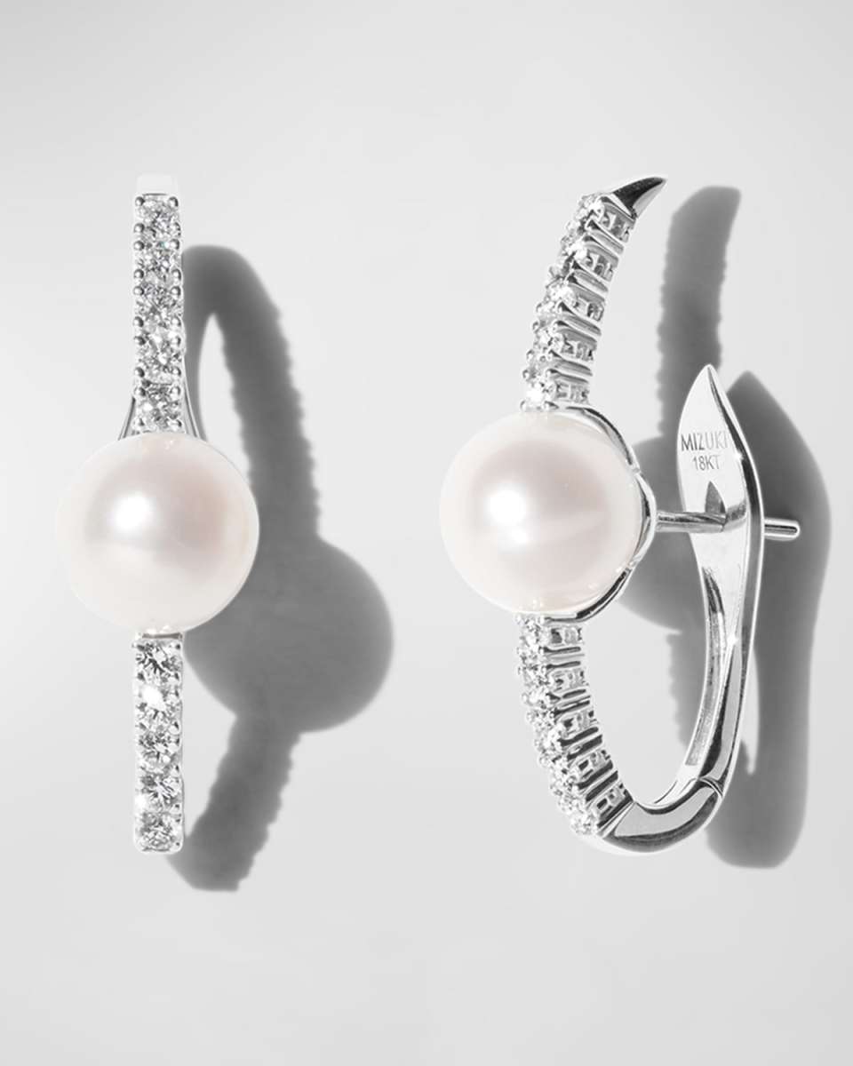 18K White Gold Akoya Pearl & Diamond Earrings