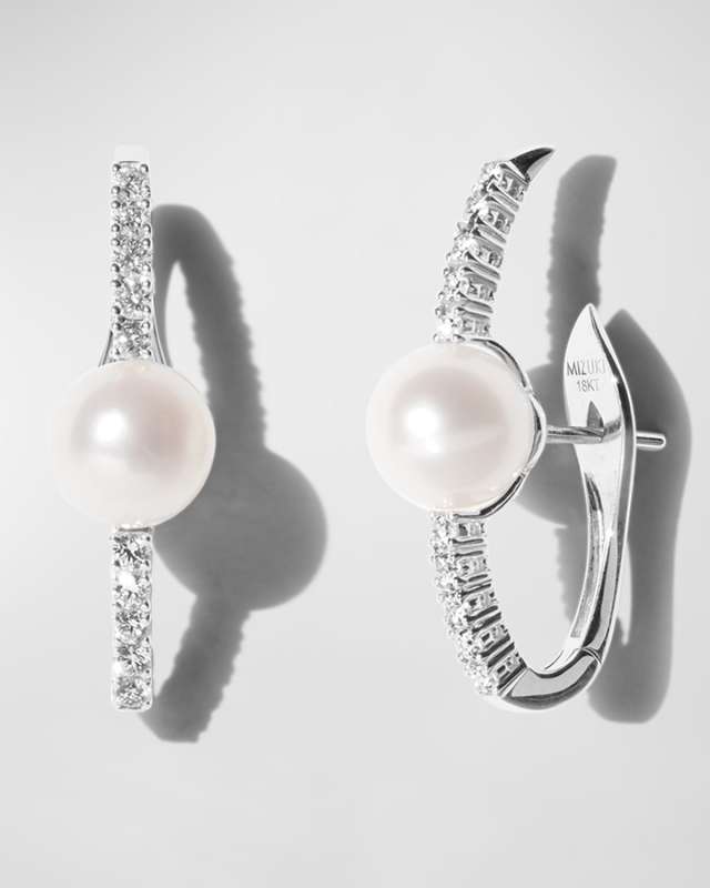 18K White Gold Akoya Pearl & Diamond Earrings