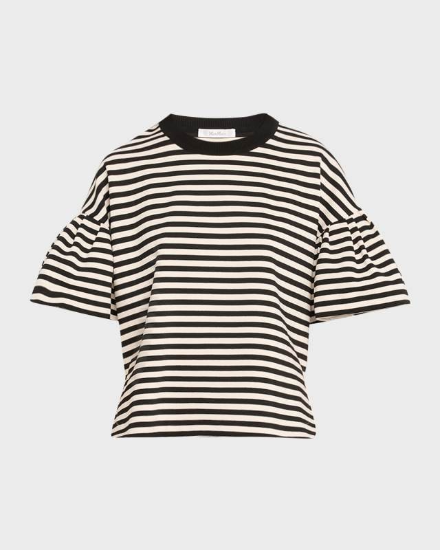 Peirak Striped Top with Ruffle Sleeves