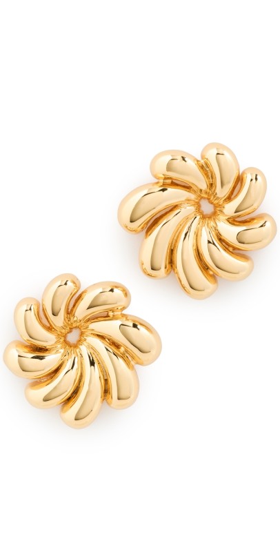 Lele Sadoughi Pinwheel Flower Button Earrings Gold