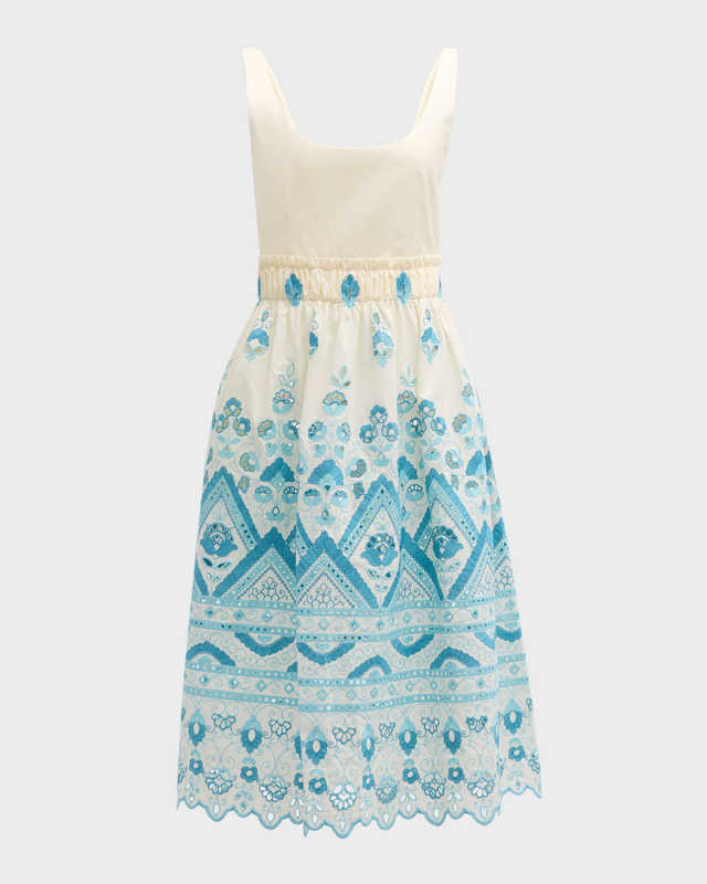 Sangallo Lace Tie-Back Fit-&-Flare Sleeveless Dress