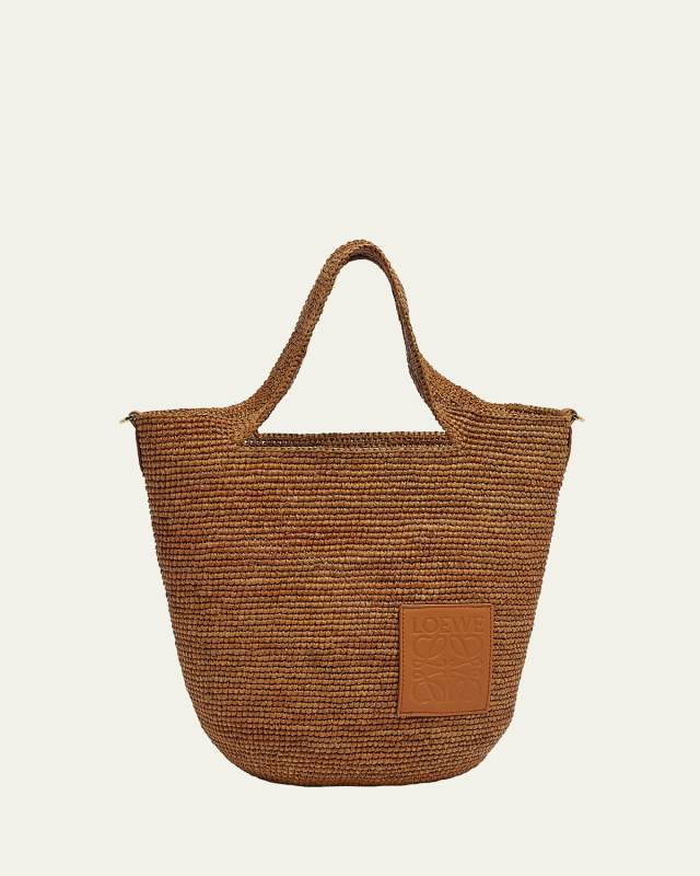 x Paula's Ibiza Slit Mini Tote Bag in Raffia with Leather Anagram