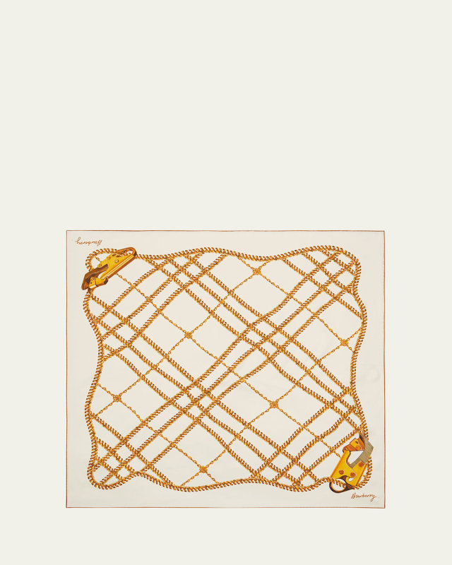 Chain Check Silk Twill Square Scarf