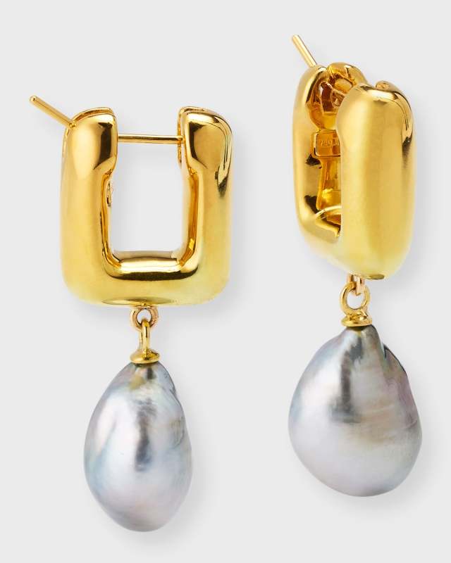 18k Yellow Gold Baroque Tahitian Pearl Drop Earrings