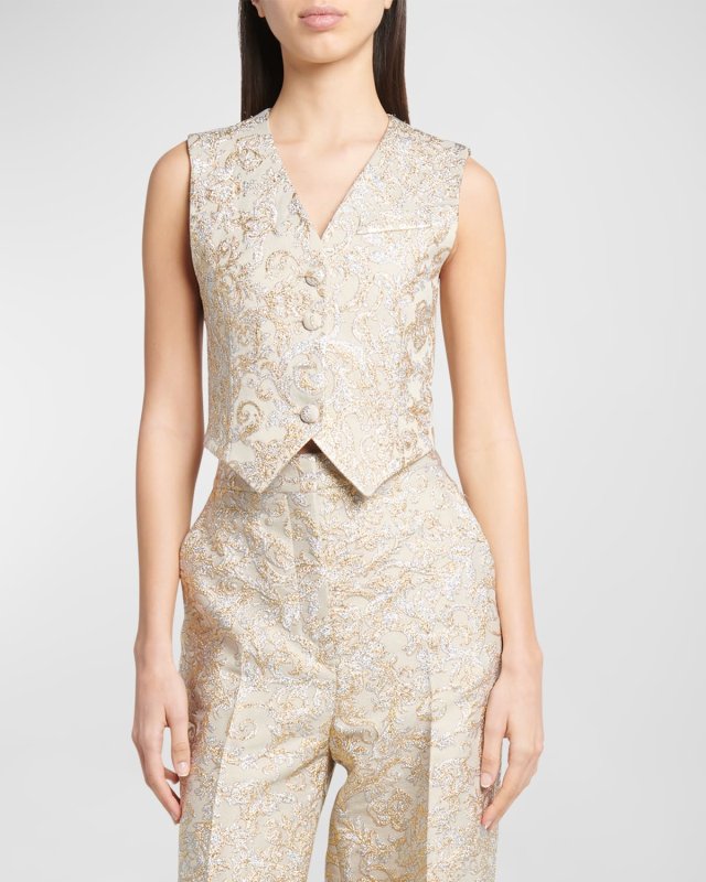 Metallic Brocade Crop Vest