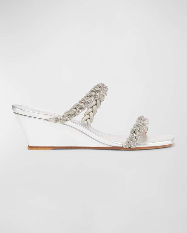 Highshine Crystal Braid Wedge Sandals