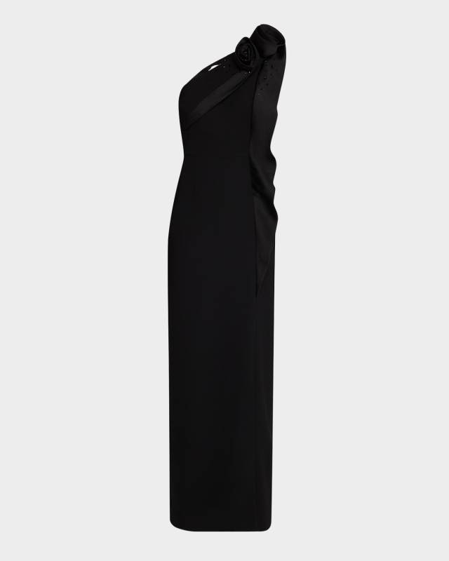 One-Shoulder Beaded Column Gown