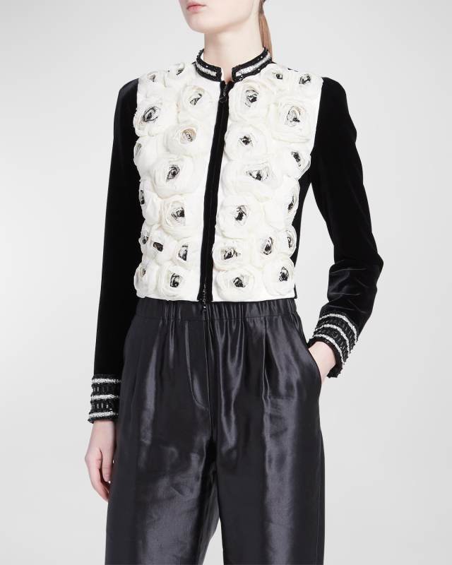 Silk Rose-Embroidered Velvet Jacket