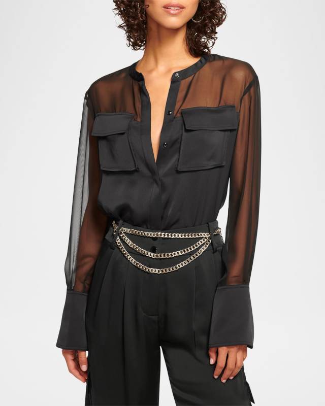 Tiah Sheer Button-Front Blouse