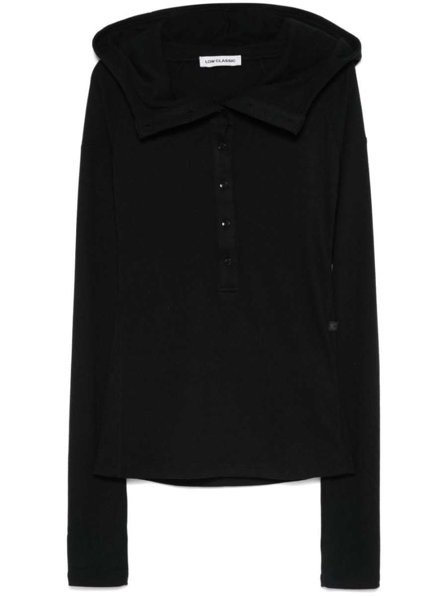 buttoned hooded top