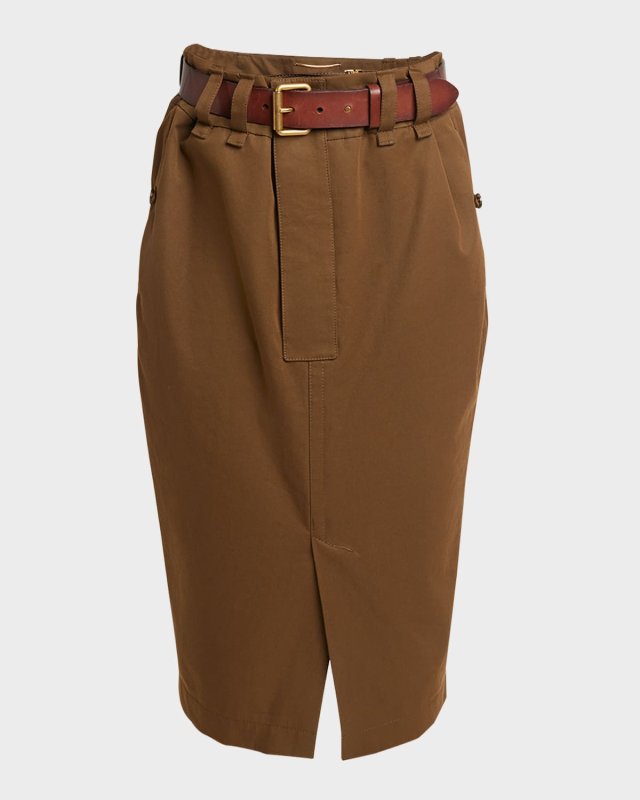 Saharienne Belted Pleated Pencil Skirt